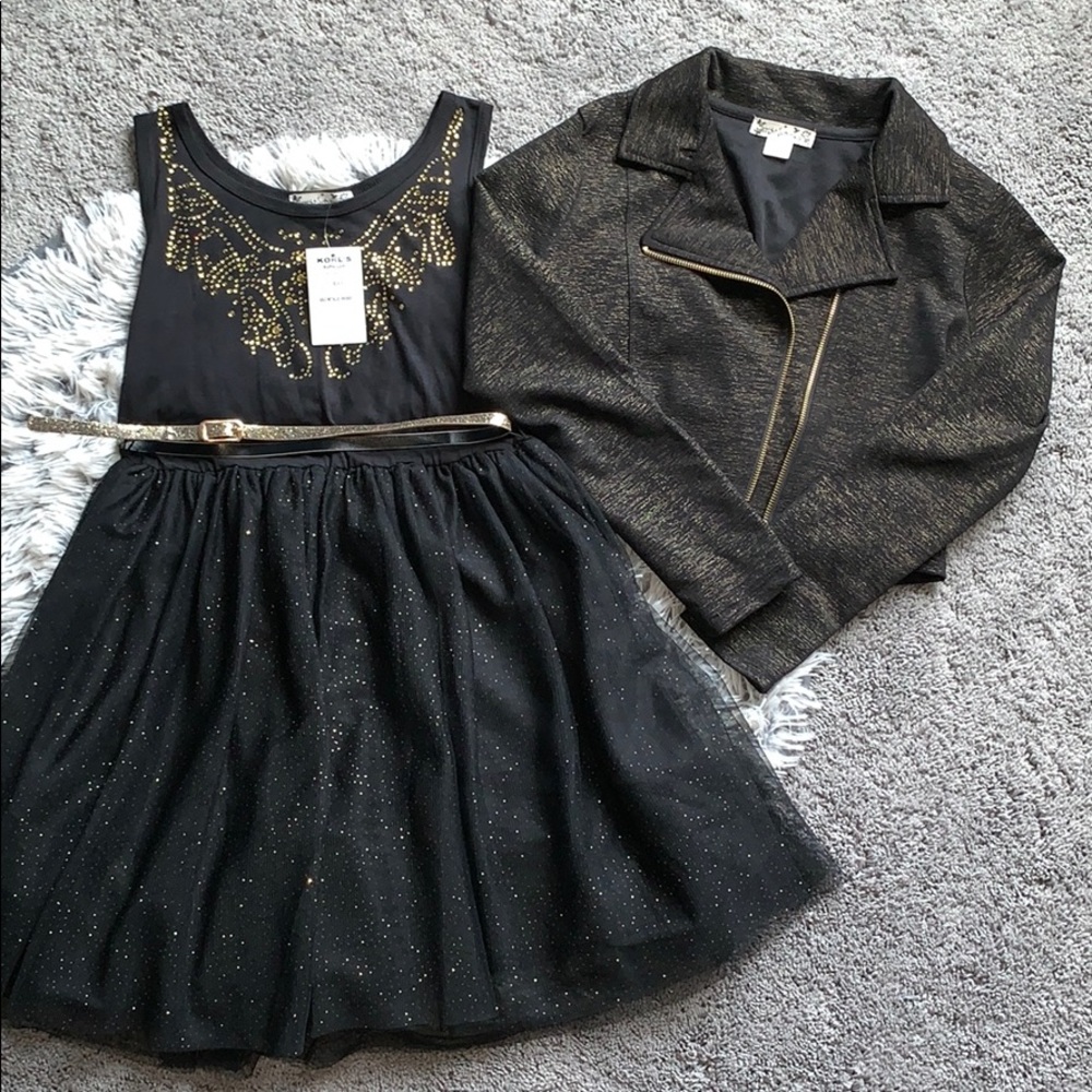 Knit works dress with matching belt and jacket